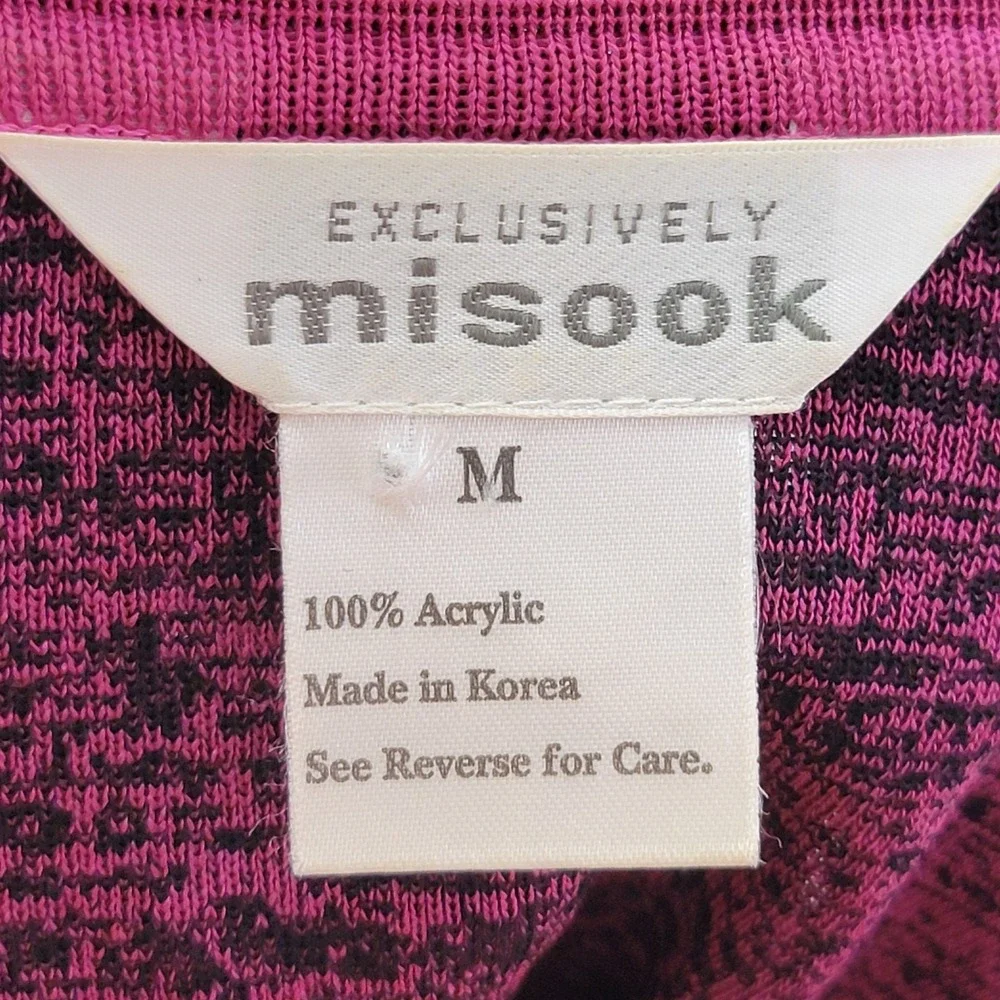 Misook Magenta Black Knit Cardigan Long‎ Sleeve Open Front Striped